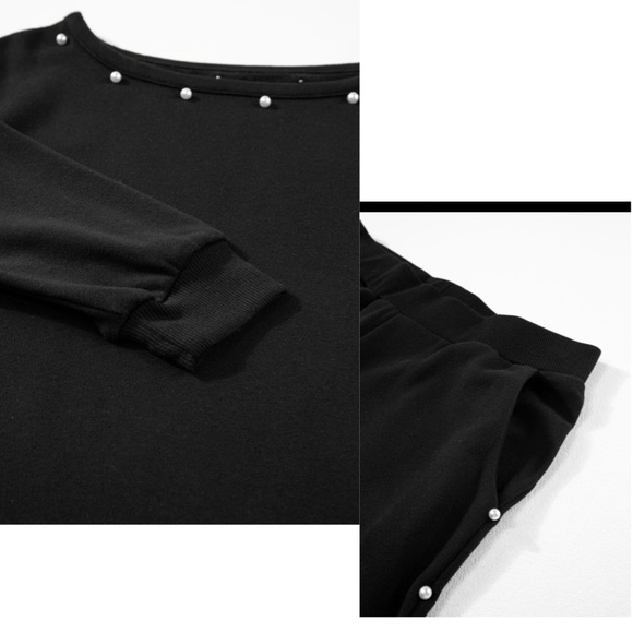Black Pearl Beaded off the Shoulder  Jogger Set - Picture 5 of 6
